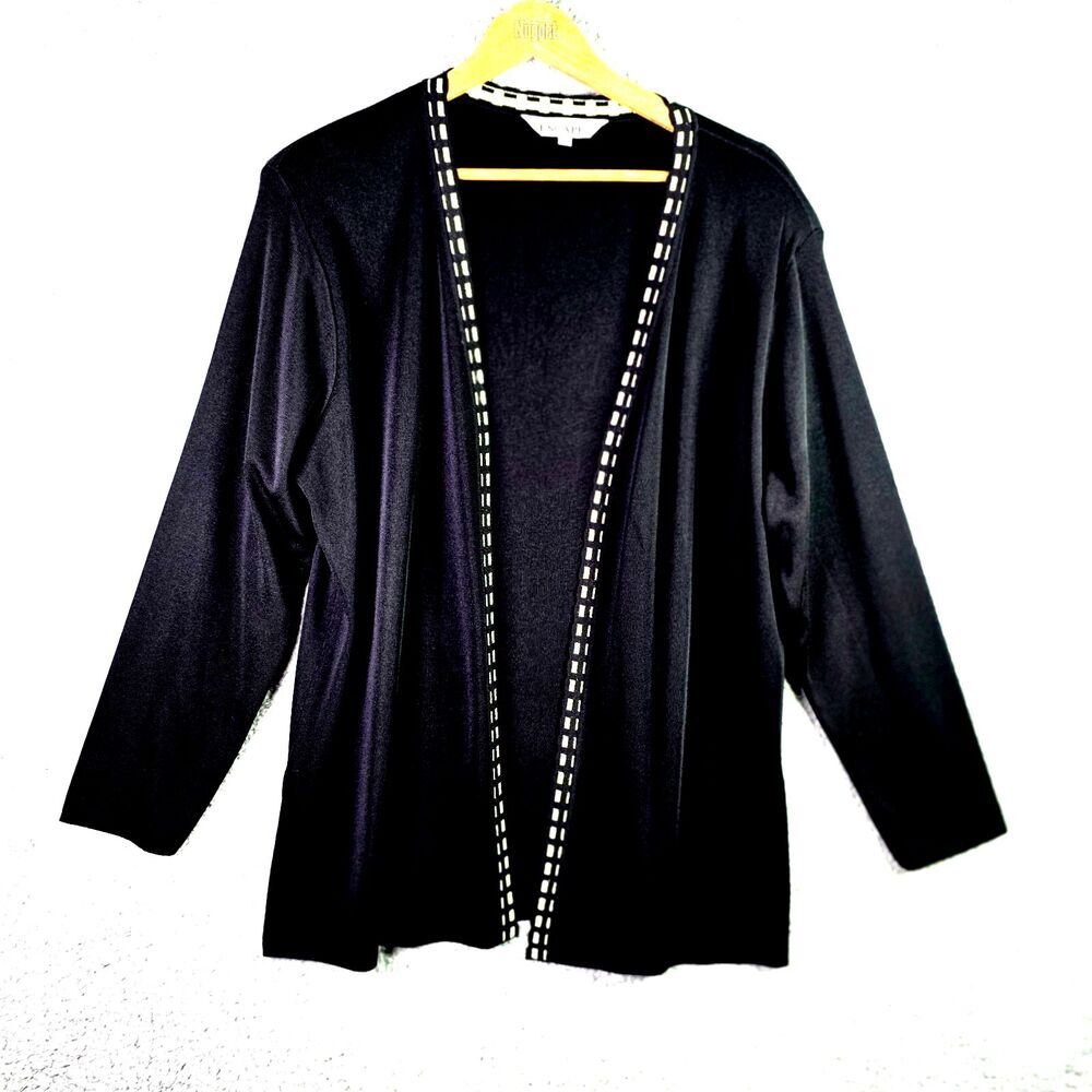 Howard Wolf Cardigan Black XL Vintage 80s Shoulder Pads Open Front